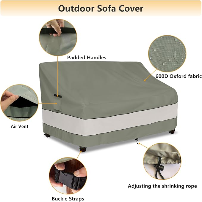 Outdoor Sofa Cover,Patio Loveseat Cover,3-Seater Bench Cover,Waterproof Heavy Duty Patio Furniture Covers,79" W x 38" D x 35" H Inches Grey Green - Image 3