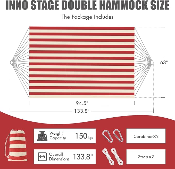 Brazilian Double Hammock 2 Person with Tree Straps, Cotton Hammock with Carrying Bag - Woven Hammock for Patio, Backyard, Porch, Outdoor and Indoor Use - Soft Cotton Fabric Hammocks - Image 2