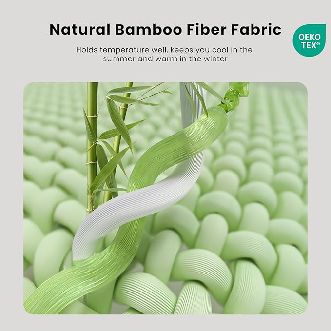 HOMRELEXA Bamboo Mattress Topper Queen Size 4 Inch, Cooling Gel & Bamboo Charcoal Memory Foam Mattress Topper for Back Pain Relief, Firm Dual-Layer Foam Bed Pad with Removable Cover