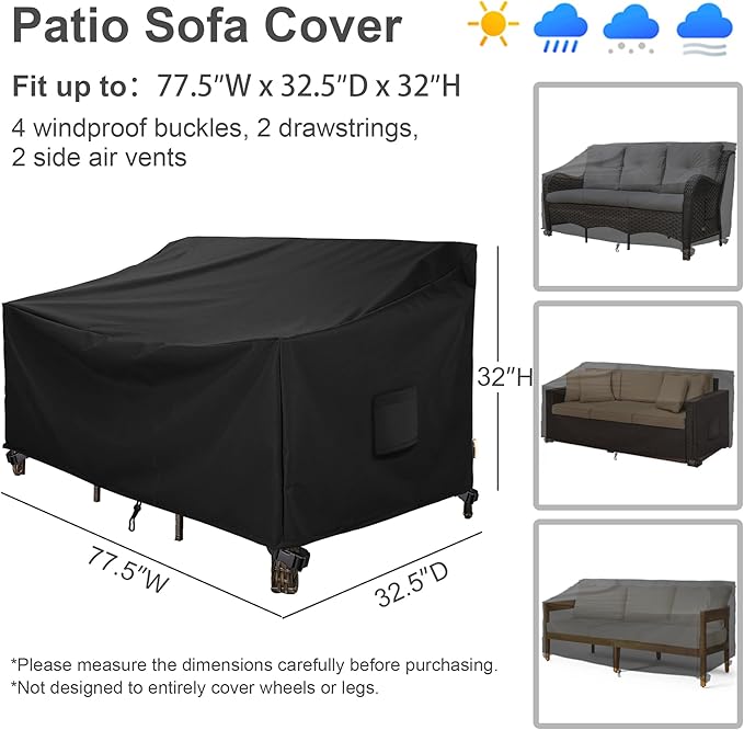 Patio Furniture Covers,Outdoor Furniture Cover Waterproof,Patio Furniture Set Covers for 4 Piece Outdoor Conversation Set,Patio Covers Set-XX-Large (Black) - Image 5