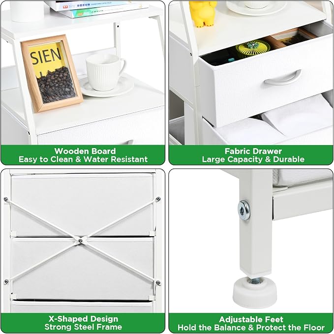 White Dresser for Bedroom, Storage Organizer with 5 Drawers, Vertical Fabric Storage Stand, Nightstand Bedside Table, Sturdy Steel Frame & Wooden Top - Image 6