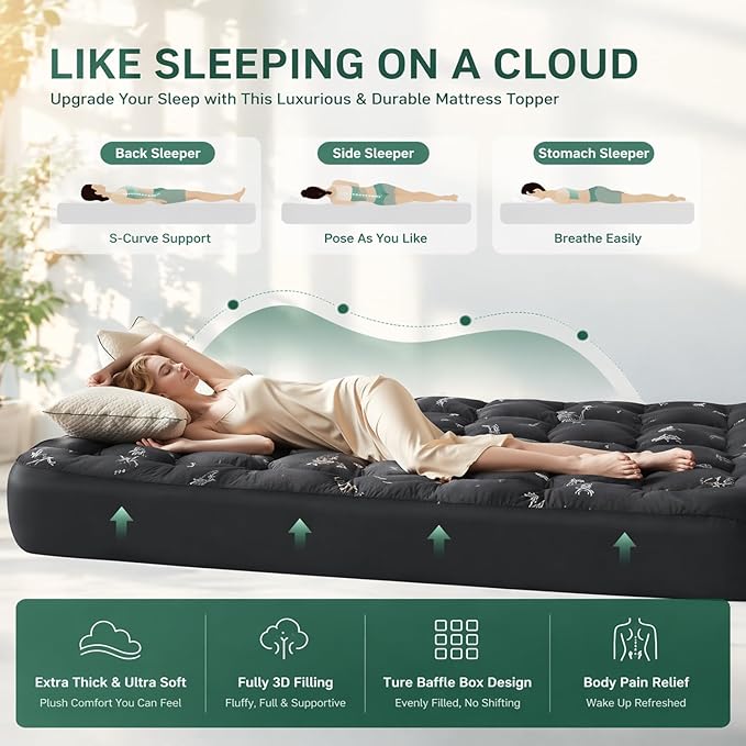 Premium Quilted 1000GSM Luxury Extra Thick Mattress Topper, King Size Cooling Mattress Pad, Overfilled Plush, Cloud-Like Comfort, Breathable, 8-21" Deep Pocket (White - Bamboo Fabric, King)