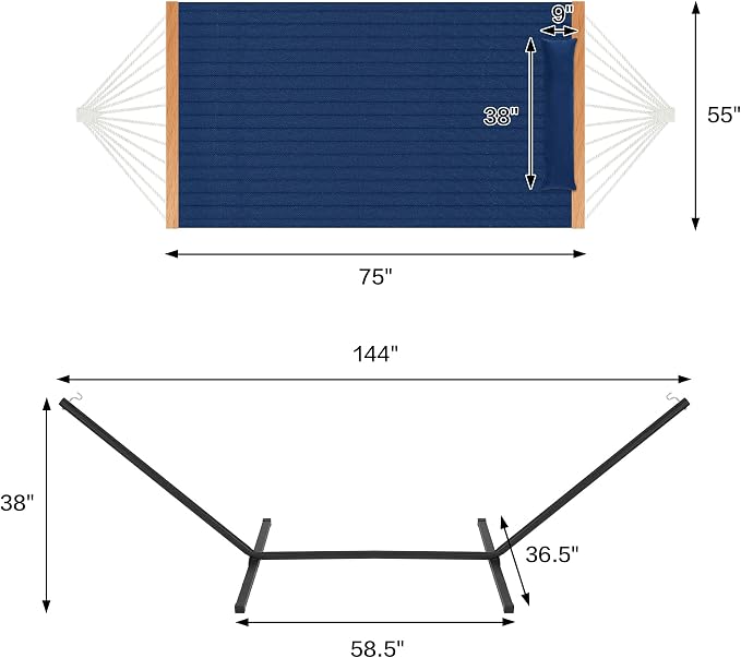 Homgava Two Person Hammock with Stand for Outside Heavy Duty, Outdoor Patio Hammock with Portable Steel Stand, Large Double Hammocks,480lbs Capacity.(Dark Blue) - Image 4
