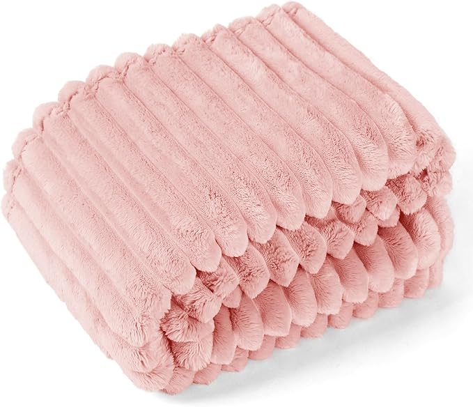 EXQ Home Fleece Throw Blanket for Couch or Bed - 3D Stripe Jacquard Decorative Blankets - Cozy Soft Lightweight Fuzzy Flannel Blanket Suitable for All Seasons(50"??60",Pink)