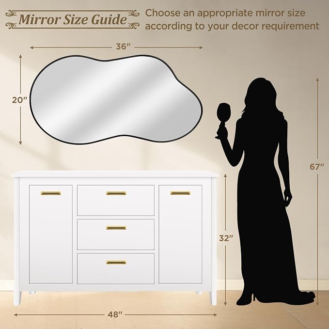 Dorlicecass Irregular Wall Mirror - Wall Mirrors Decorative 20"x36" Black Asymmetrical Mirror Tempered Glass Aviation Aluminum Alloy Frame for Bathroom, Bedroom, Living Room, Cloakroom, Entryway - Image 4