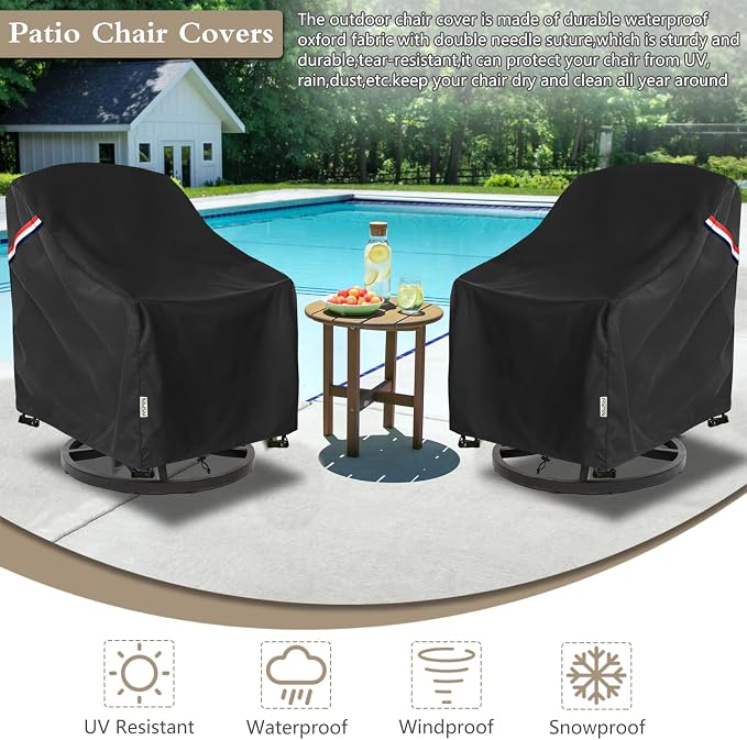 Patio Chair Covers Waterproof Heavy Duty Patio Furniture Covers, 37W x 40D x 36H Inches Swivel Outdoor Chair Cover 2 Pack (Black) - Image 5