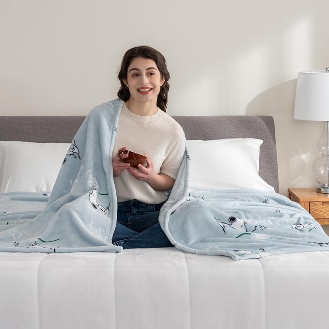Berkshire Blanket Peanuts® VelvetLoft® Cute Character Snoopy Plush Blanket,Peanuts Snoopy Make a Wish Spring Blue,King 90 in x 108 in (Official Peanuts® Product)