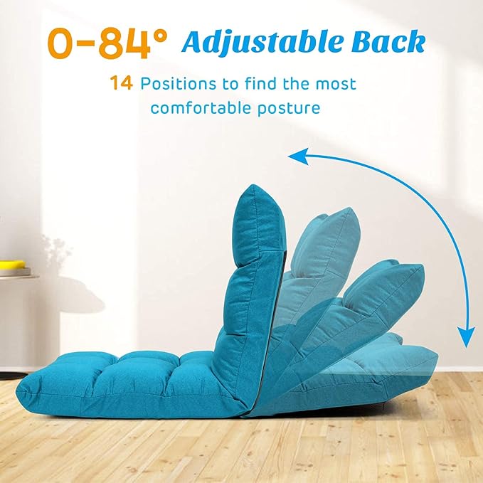 Giantex Adjustable Floor Gaming Sofa Chair 14-Position Cushioned Folding Lazy Recliner High Resilience Sponge, Breathable Cotton & Linen Fabric Sleeper Bed Couch Recliner with Removable Cover