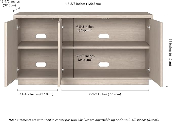 Henn&Hart Fluted TV Stand for TVs up to 55" with 3 Swing Out Ribbed Doors and Adjustable Shelves for Living Room, Family Room, or Office, Beech White - Image 2