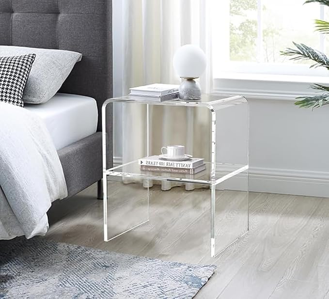 ONELUX 1626 Acrylic Bedside nightstand with Additional Shelf,Lucite Occasional Sofa Tables, Clear by OneluxAcrylichome