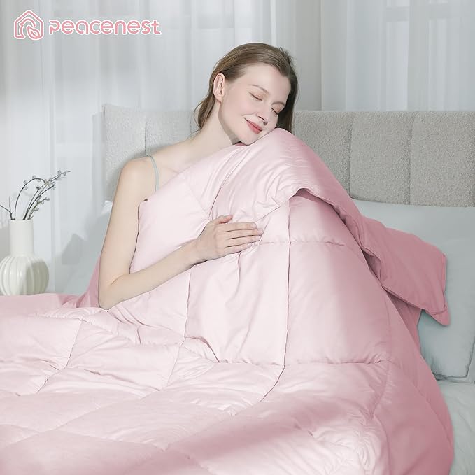 Peace nest Queen Size Goose Feather Fiber and Down Comforter Fluffy Duvet Insert All Season Hotel Luxury Bedding Comforters Soft Medium Warmth 88x88 Inches Pink