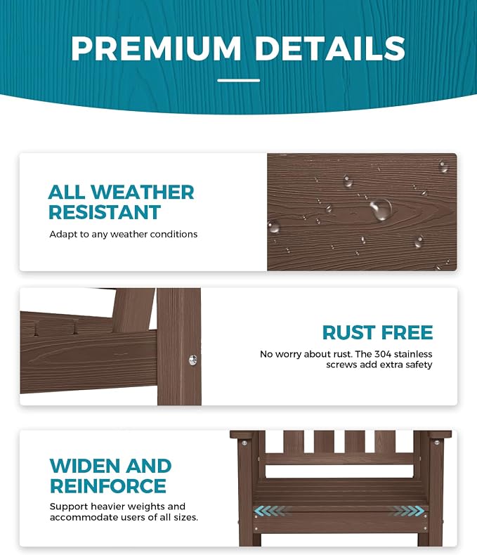 Ciokea HDPE Outdoor Patio Dining Chairs Set of 2, All-Weather Porch Chair with Wide Seat, Durable Outdoor Furniture for Backyard, Garden, Lawn & Poolside, Brown - Image 4