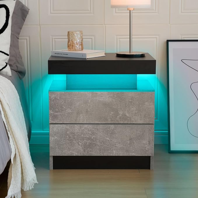 Bingoday Nightstand Set of 2 LED Nightstand with 2 Drawers, Bedside Table with Drawers for Bedroom Furniture, Side Bed Table with LED Light - Image 3
