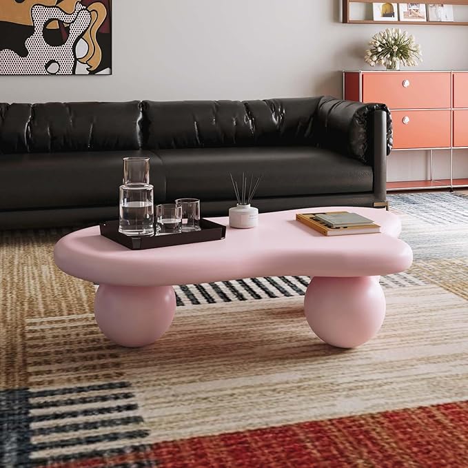 47" Modern Coffee Table Cloud Shape Low Center Table Cute Irregular Indoor Tea Table with 3 Ball Legs for Living Room Apartment