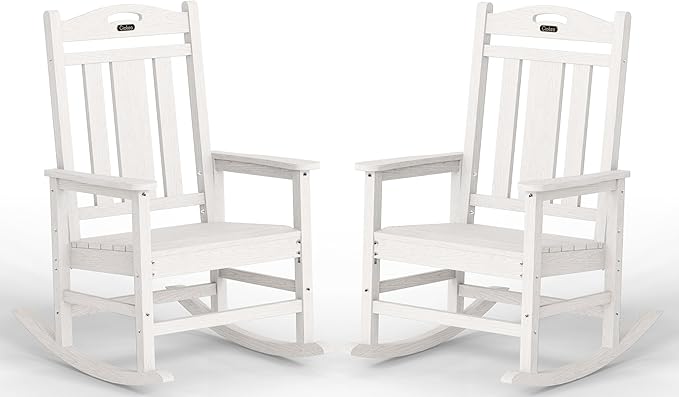 Ciokea Oversized Outdoor Rocking Chairs Set of 2, 380lbs Heavy-Duty Large Patio Rocker, High Back Cozy Porch Chairs, Weather Resistant Patio Rocking Chairs for Outside, Fire Pit, Deck, White by CIOKEA