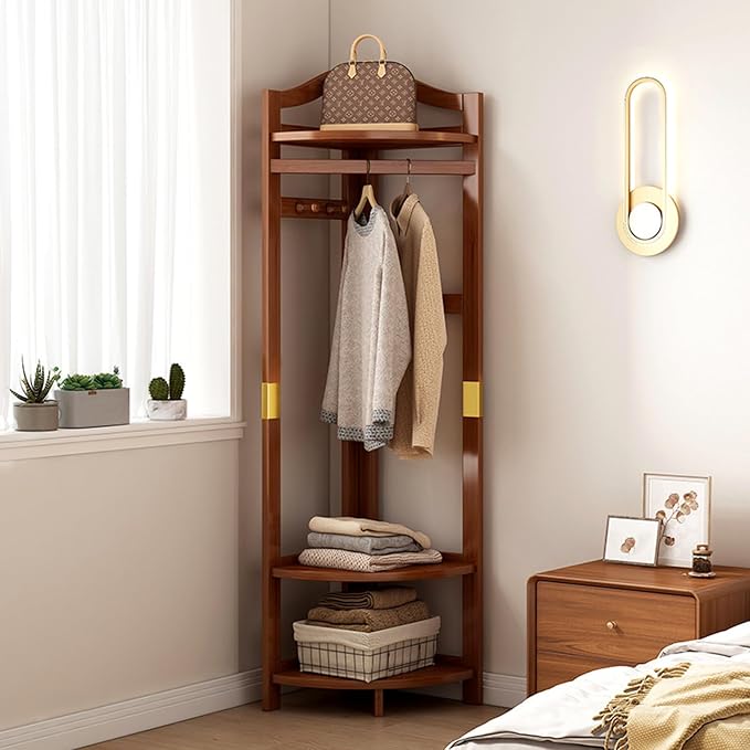 corner coat rack,hall tree,Solid wood clothes rack,Solid wood clothing rack with storage basket and hooks,garment rack for bedroom,living room,entryway,storage rack for clothes - Image 4