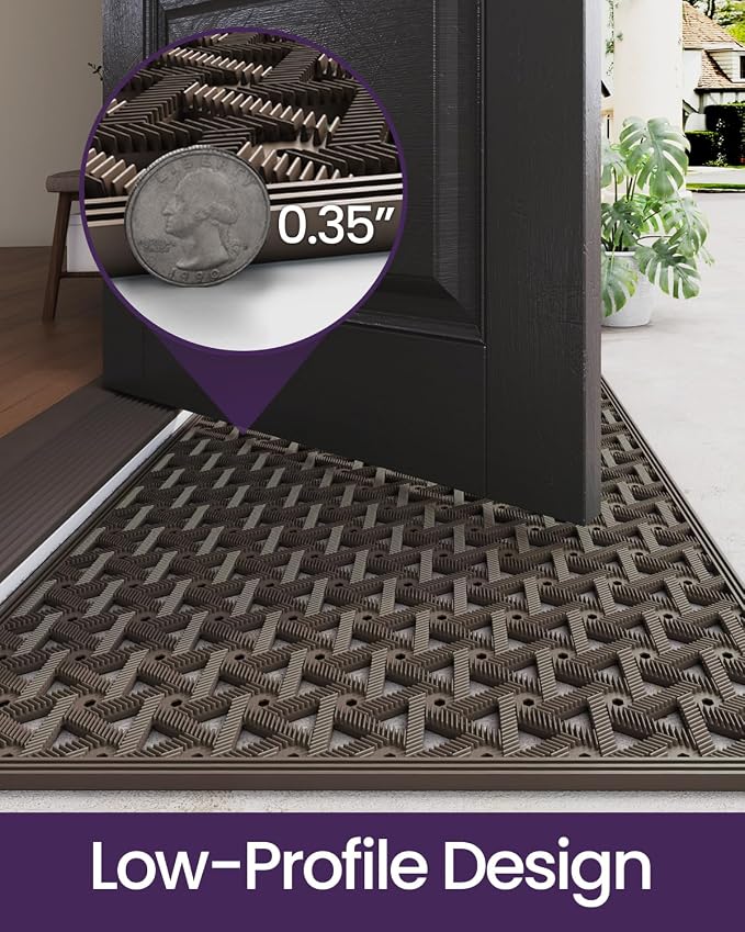 DEXI Front Door Mat Outside Entrance Rubber 32x48, Welcome Floor Doormat Heavy Duty Non Slip, Dirt Trapper Waterproof Exterior Entry Mats All Weather for Patio Entryway Drainage, Brown - Image 8