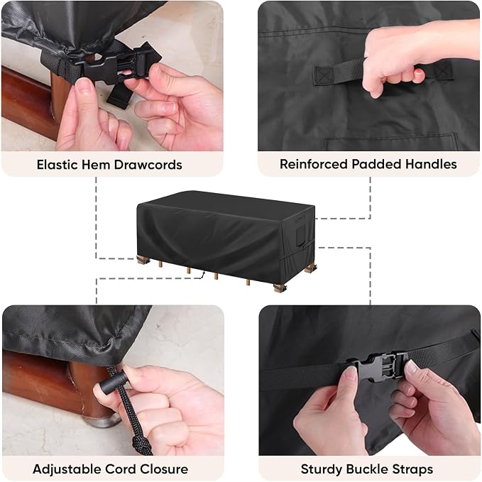 BALEINE Patio Furniture Covers, Outdoor Furniture Covers Waterproof, Heavy Duty Oxford Patio Table Cover for Outdoor Table, Chair, Sofa, Desk (Black, 86"L x 44"W x 28"H) - Image 6