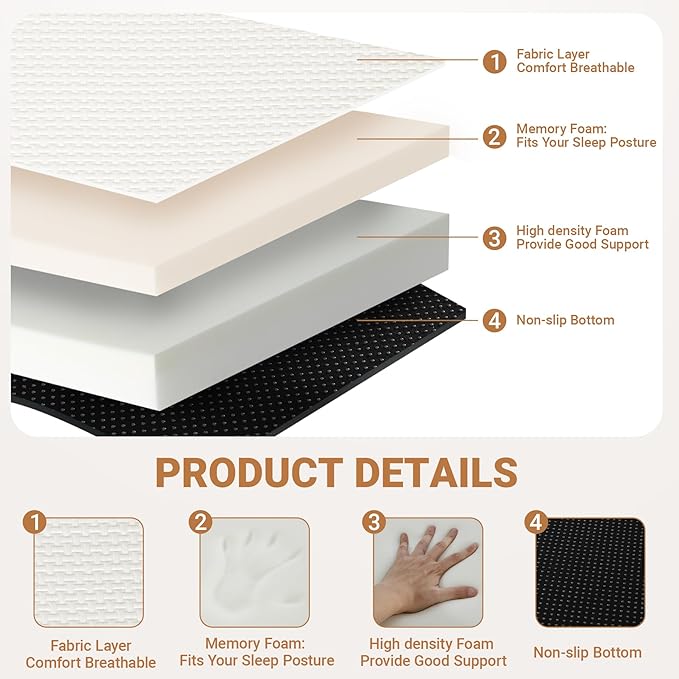 Foldable Mattress Twin, Memory Foam Tri-Fold Mattress with Removable Washable Cover, 4 inch Folding Floor Mattresses Sleeping Pad for Guest, RV, Travel, Camping, White, 75"x38"x4"