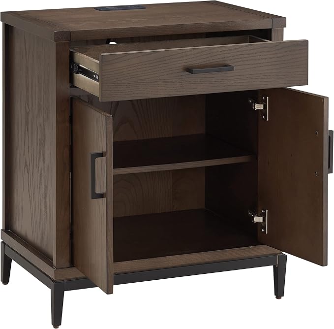 Leick Home Julien Nightstand Side Table One Drawer and Lower Cabinet Traditional – Fast Charging Station – Durable Solid Wood – Living Room, Bedroom, Office, Coffee Bean with Matte Black, 9079-GRMB - Image 7