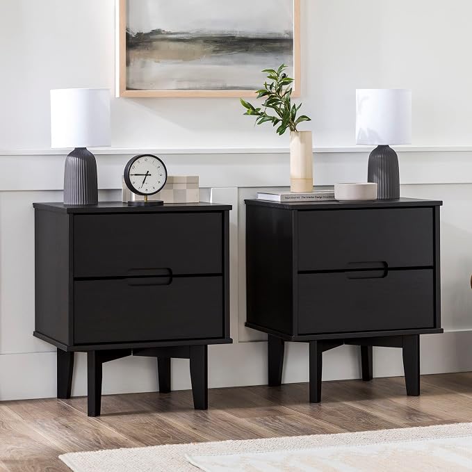 Walker Edison Brynn Modern Solid Wood Groove Handle Nightstands, Set of 2, Black - Image 2
