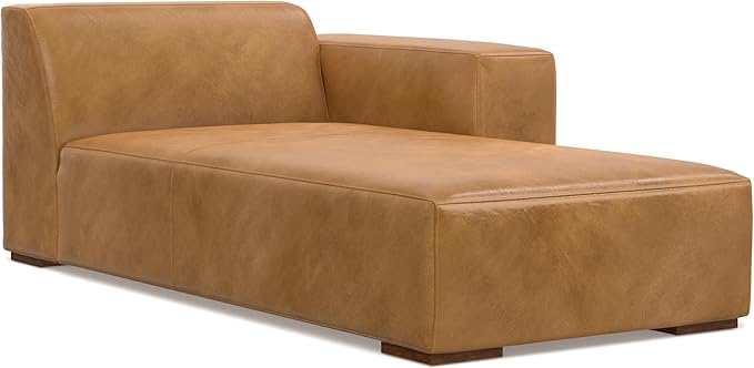SIMPLIHOME Rex Right Chaise Sofa Module in Full-Grain Genuine Leather, Sienna, 44-inches W x 69.5-inches D, Handcrafted Modern-Style Right-Arm Chaise Lounge Chair for Living Room and Family Room