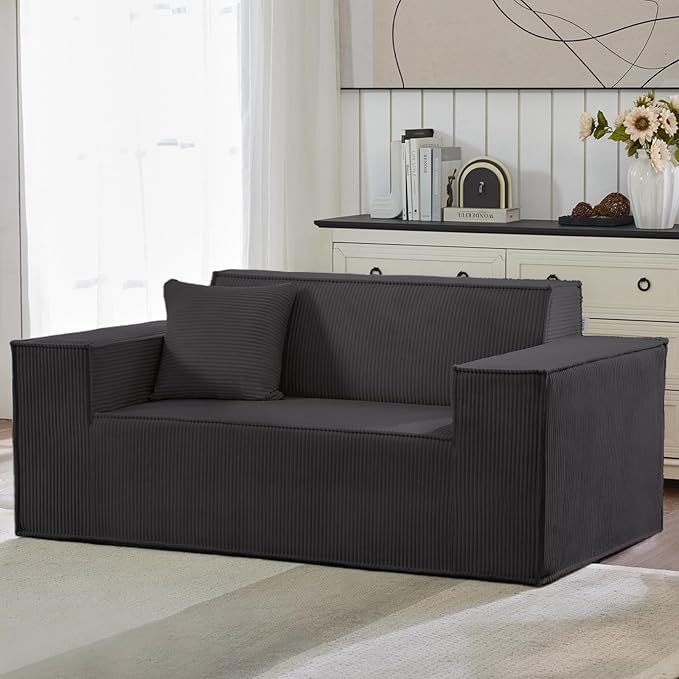 Corduroy Cloud Couch with Pillow, Premium Memory Foam, No Assembly Required, Deep Seat Sofa in Box, Space-Saving Chair for Home, Living Room, Bedroom, Apartment, Office, Loveseat, Dark Gray