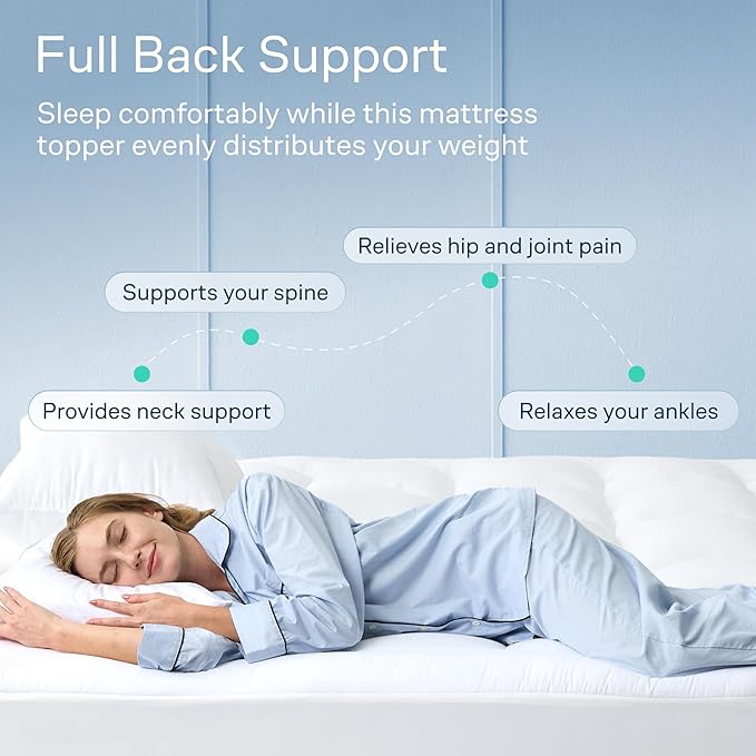 Cloud-Like King Mattress Topper - 100% Cotton Top Mattress Pad for Back Pain Relief - Breathable & Naturally Cooling for Hot Sleepers, White