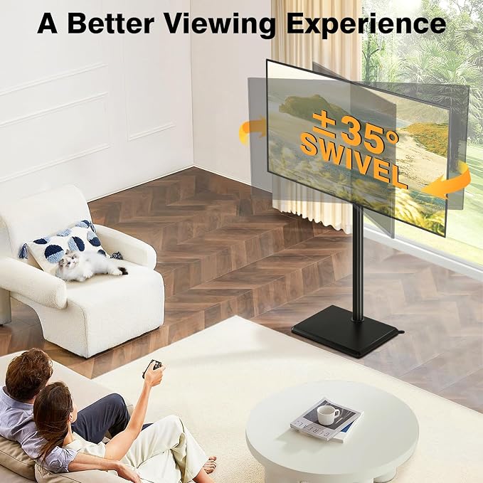 TVON Universal Floor TV Stand with Mount for Most 32-60 Inch TVs up to 88lbs, Height Adjustable TV Floor Stand with Wood Base for Space Saving, Tall Floor TV Stand for Bedroom, Corner & Living Room - Image 4