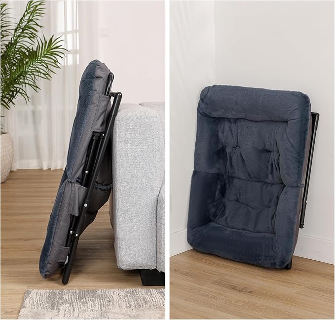 Comfy Saucer Chair for Adults, Set of 2, Soft Faux Fur Bedroom Chair, Accent Dorm Chairs, Flexible Living Room Reading Chairs, Oversized Folding Seat for Teens, X-Large, Navy Blue
