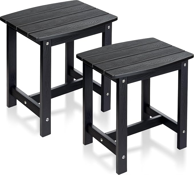 Y&M Outdoor Side Table, HIPS Adirondack Small Single Table, Waterproof Square Outside Table, Balcony Modern End Tables for Patio, Pool, Beach, Porch, Deck, Indoor or Outdoor Use (Black, 2 Pack) by YM