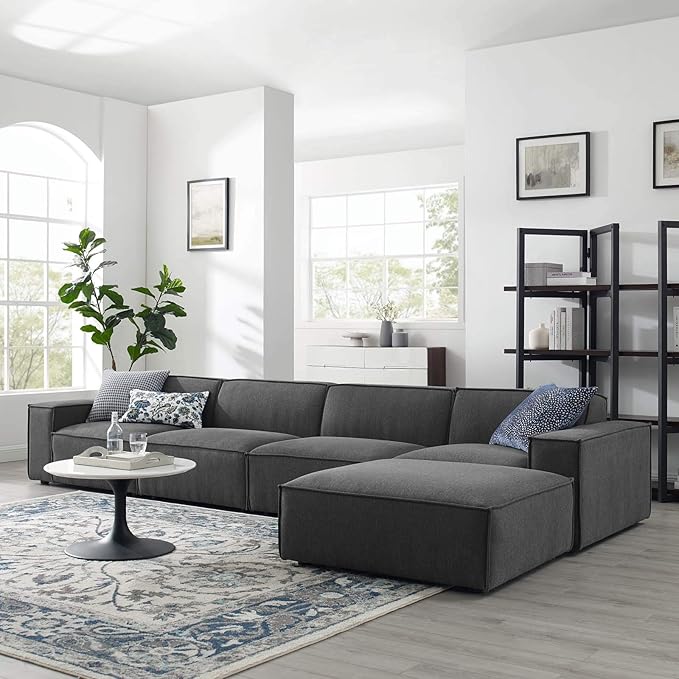 Modway Restore 5-Piece Upholstered Sectional Sofa in Charcoal