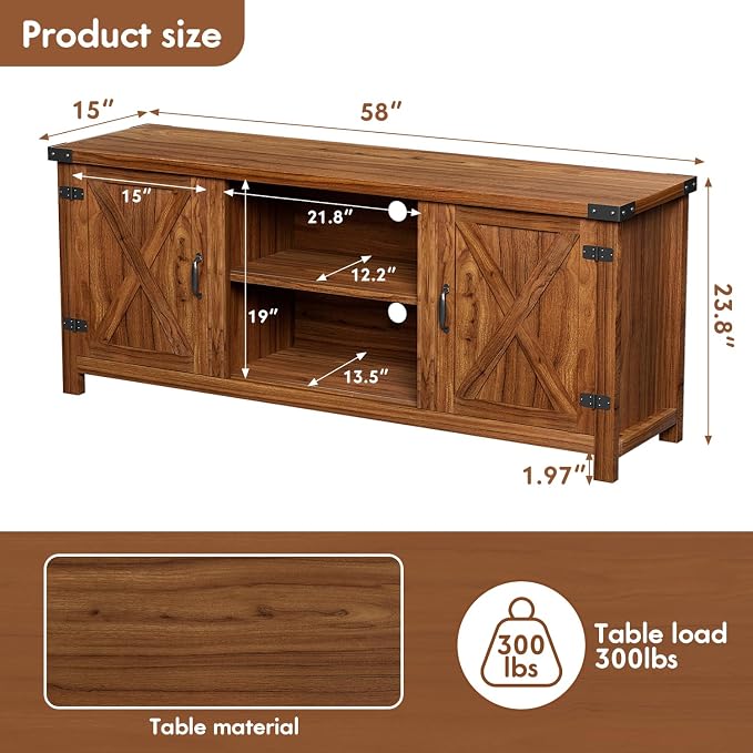 YESHOMY Modern Farmhouse TV Stand with Two Barn Doors and Storage Cabinets for Televisions up to 65+ Inch,Entertainment Center Console Table,Media Furniture for Living Room,58 Inch, Walnut,YH-TS103DWA - Image 9