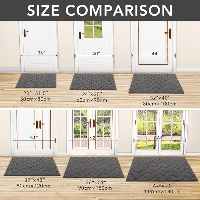 hicorfe Indoor Door Mat,Non Slip Door Mats,32"x48" Front Back Door Mat Rubber Backing,Absorbent Resist Dirt Entrance Inside Floor Mats for Entryway Washable Low-Profile(Grey) - Image 3