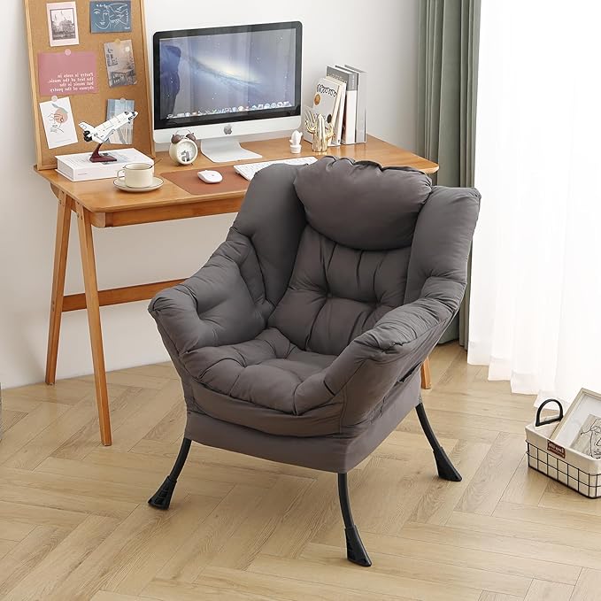 Furlide Lazy Chair for Living Room, Modern Accent Chairs with Armrests, Dark Grey Armchairs with Side Pocket, Cozy Lazy Sofa for Reading, Balcony, Bedroom, Dorm, Small Spaces