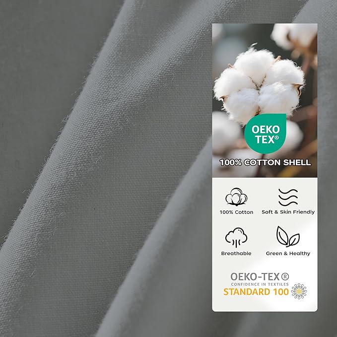 puredown® Goose Feather Down Fiber Comforter Twin Size, Lightweight 100% Cotton Duvet Insert Medium Warmth, Cloud Soft Hotel Luxury Collection Bedding Comforters Grey 68"x90"