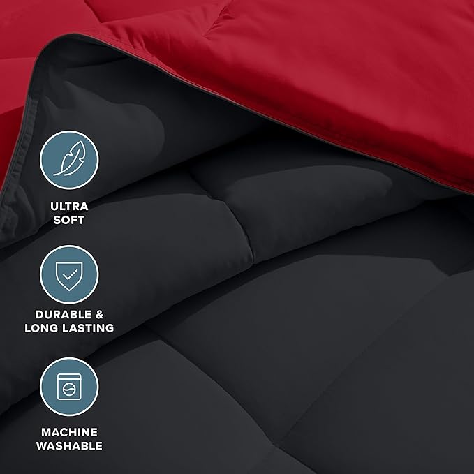 Bare Home Full Comforter - Reversible Colors - Goose Down Alternative - Ultra-Soft - Premium 1800 Series - All Season Warmth - Bedding Comforter (Full, Black/Red)