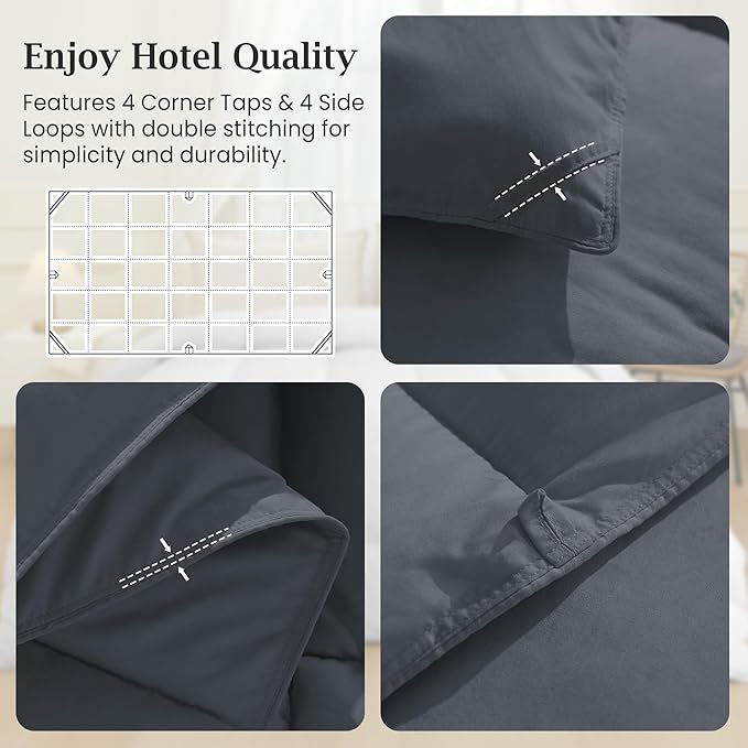 Peace nest Queen Size Goose Feather Fiber and Down Comforter Fluffy Duvet Insert All Season Hotel Luxury Bedding Comforters Soft Medium Warmth 88x88 Inches Dark Grey