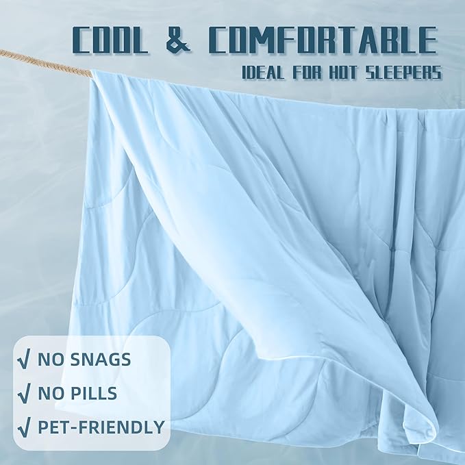 DOWNCOOL Cooling Comforter Twin Size, Blue Cooling Blanket for Hot Sleeper, Lightweight & Breathable Blanket for Night Sweats,Dual-Side Cooling Summer Bedding,68"X90"