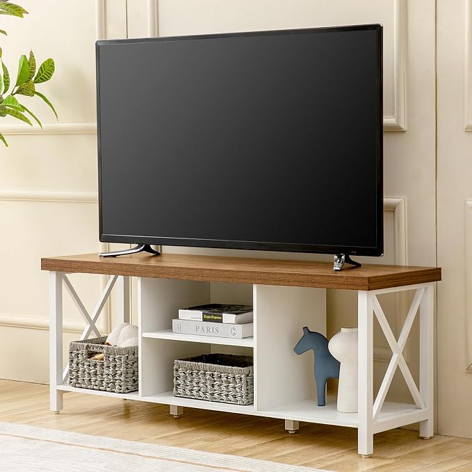 GAZHOME TV Stand for TV up to 55 Inches, TV Cabinet with Open Storage, TV Console Unit with Shelving for Living Room, Entertainment Room, White by GAZHOME