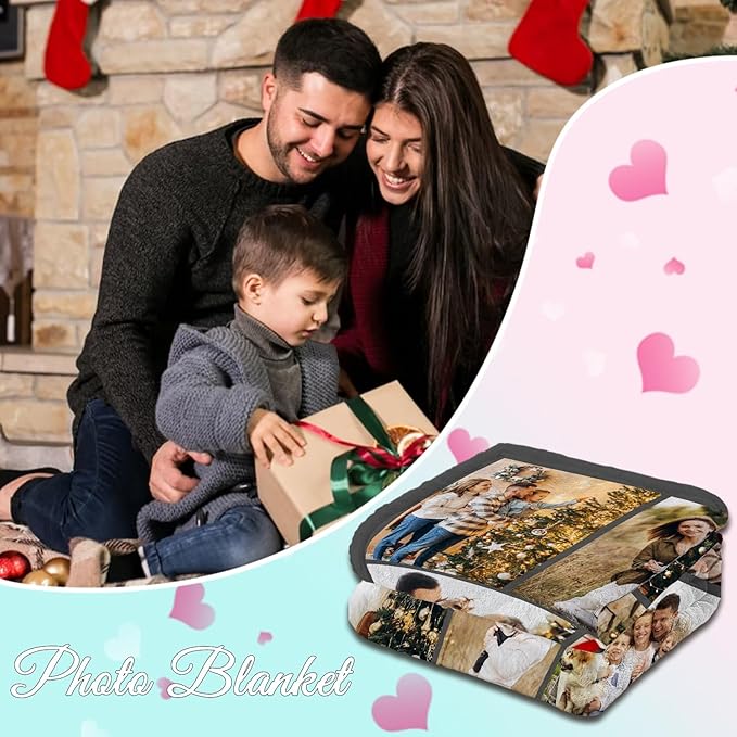 ROMANDY Ships Next Day Custom Blanket with Picture Customized Banket Personalized Throw Blankets Customizable Photo Blankets Customize Gift for Her Him Mom Dad Wife Husband Girlfriend Boyfriend