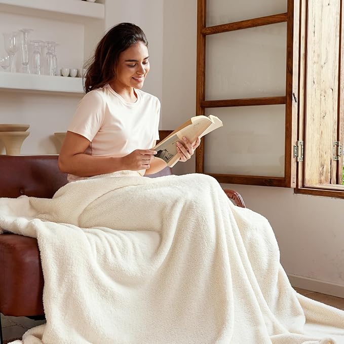 Exclusivo Mezcla King Size Blanket for Bed, Super Soft Velvet Plush Fleece Blankets, Fuzzy Cozy and Warm for Winter, 90x104 Inches, Ivory