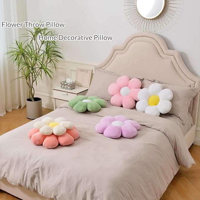 Purple Flower Pillow，19.6In Floor Pillow Cushion Flower Shaped Throw Pillow Cute Seating Cushion Home Decorative Pillows for Sofa Couch Bed