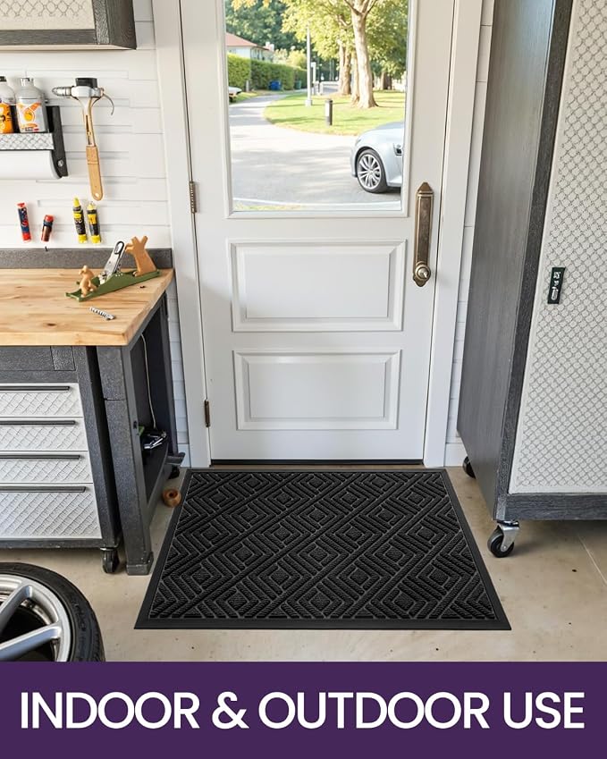 DEXI Front Door Mat Outside Entrance, 2x3 ft Entryway Rubber Back Doormat Heavy Duty, Non Slip Low Profile Welcome Entry Mats for Inside House Floor Exterior Patio, Checkered Black - Image 9