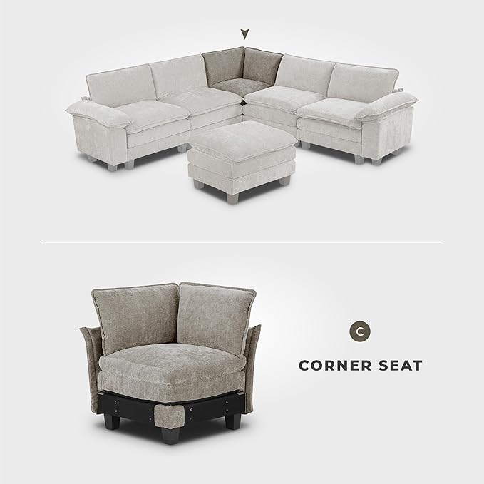 Lexicon Modular Sectional Sofa, Module for Sectional Couch, Corner Seat, Removable Cushion Cover, Soft Upholstery, Durable Frame, Customizable Comfort, Chenille Dark Pewter