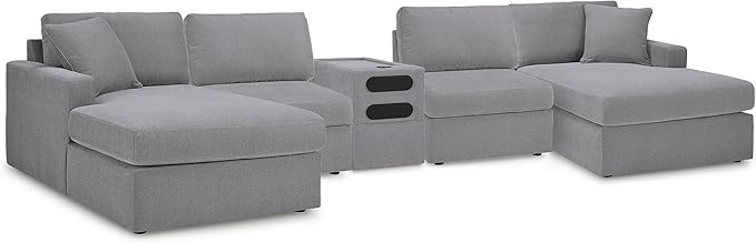 Signature Design by Ashley Contemporary Modmax Stain Resistant U-Shape Symmetrical 5 Piece Sectional with Audio Console and Reversible Cushion, Gray