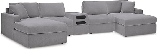 Signature Design by Ashley Contemporary Modmax Stain Resistant U-Shape Symmetrical 5 Piece Sectional with Audio Console and Reversible Cushion, Gray