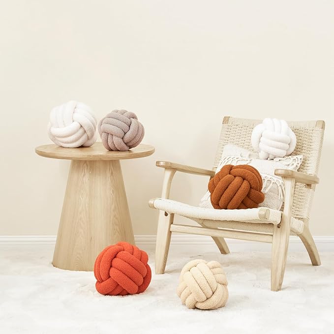 Petrella Knot Pillow Ball Round Throw Pillows Home Decor Cushion Decorative Aesthetic Throw Pillows，Lambswool White 13inch