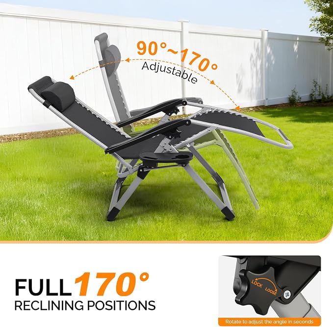 VINGLI 29" Padded Zero Gravity Chair, Lounge Chair with Removable Cushion & Tray， Folding Reclining Patio Chairs， Recliner Chair for Lawn，Indoor Outdoor-Blue - Image 6