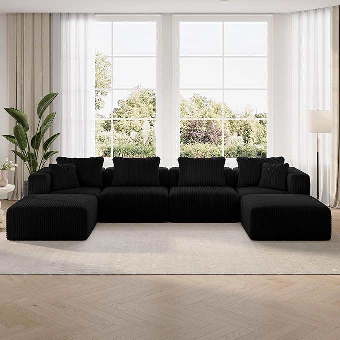 Novilla 141" Modular Sectional Sofa, Modern Cloud Sectional Couch with Smarts Coil® Support, U-Shape Boneless Couch for Living Room Apartments Bedroom, No Assembly Required (4 Seat w/ 2 Ottoman)